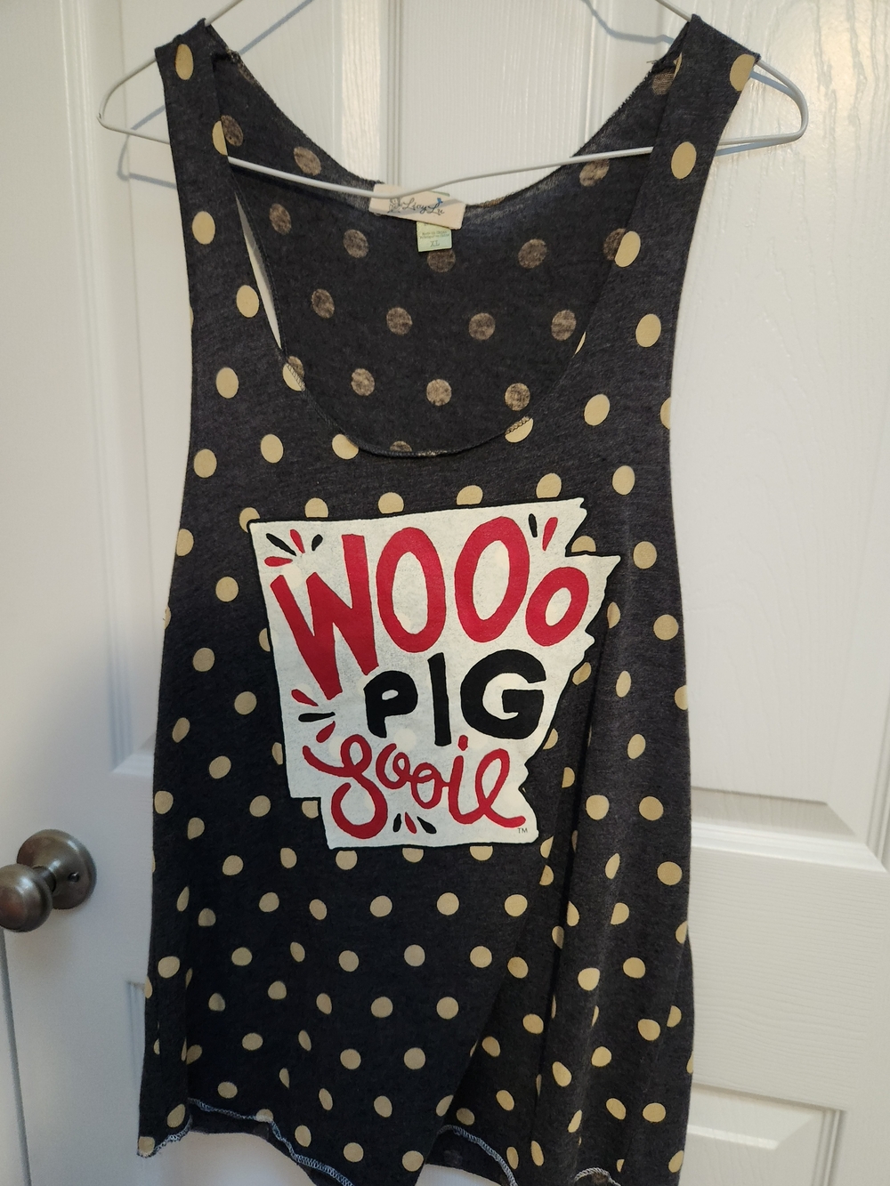 Lucy Black Tank with Cream Polka Dots and Red Accent